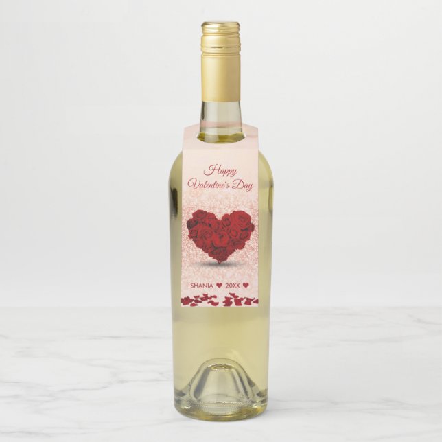Happy Valentine's Day Rose Herz-Bouquet Flaschenanhänger (Auf Flasche)