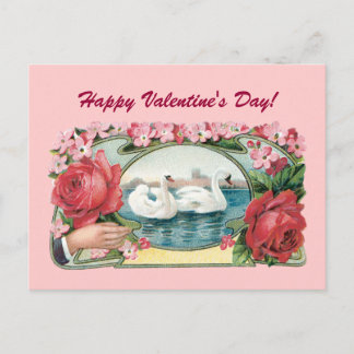 Happy Valentine's Day Rose Swans Postkarte