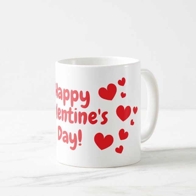 Happy Valentine's Day Rote Herzen Kaffee Tasse Ges (VorderseiteRechts)