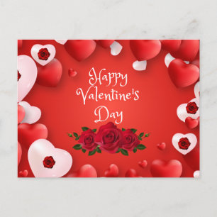 Happy Valentine's Day Rote Herzen und Rose Postkarte