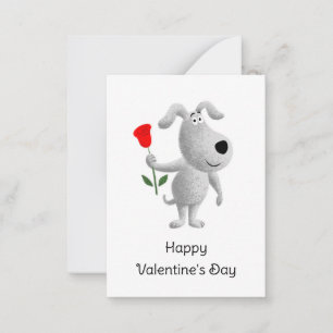 Happy Valentine's Day Rote Rose Hund Welpe Mitteilungskarte