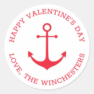 Happy Valentine's Day roter nautischer Anker Brauc Runder Aufkleber
