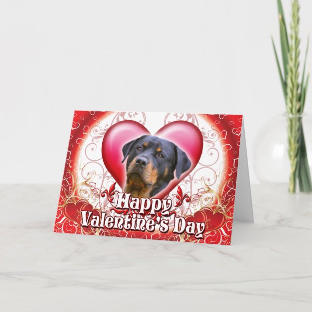 Happy Valentines Day Rottweiler Feiertagskarte (Vorderseite)