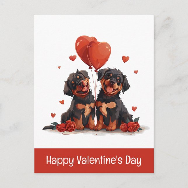 Happy Valentines Day Rottweiler Hunde Feiertagspostkarte (Vorderseite)