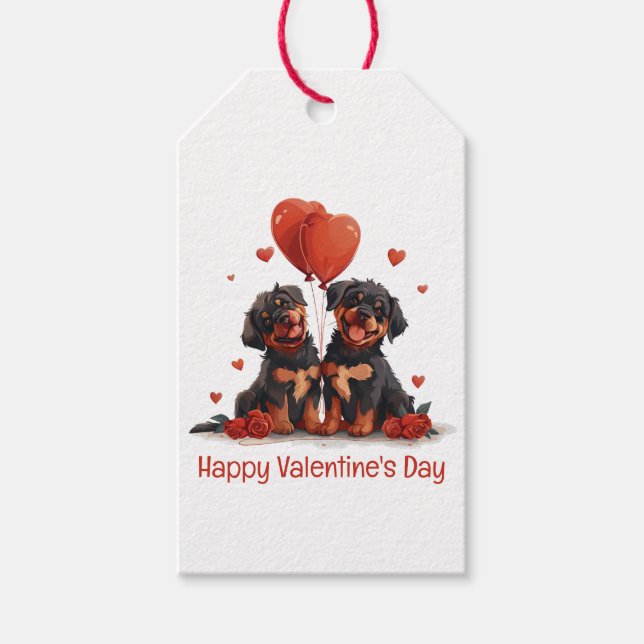 Happy Valentines Day Rottweiler Hunde Geschenkanhänger (Vorderseite)
