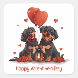 Happy Valentines Day Rottweiler Hunde Quadratischer Aufkleber