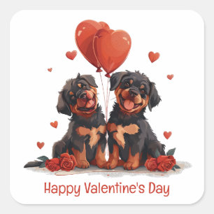 Happy Valentines Day Rottweiler Hunde Quadratischer Aufkleber