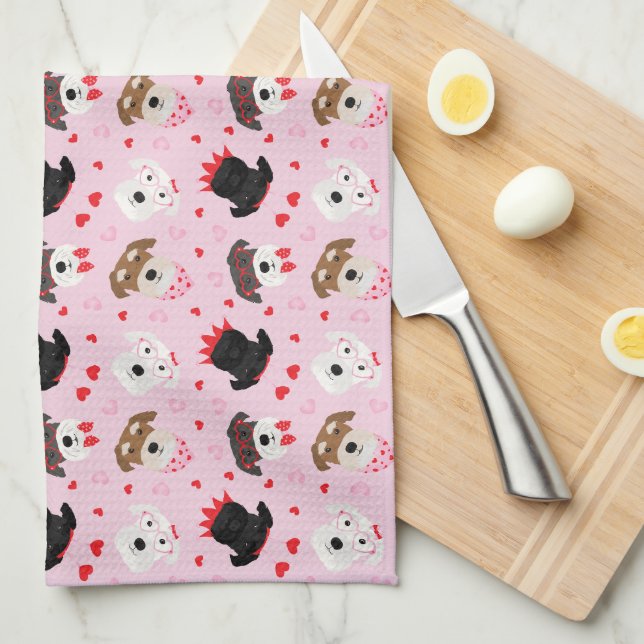 Happy Valentines Day Schnauzer Hunde Geschirrtuch (Viertel Falte)