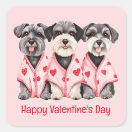 Happy Valentines Day Schnauzer Hunde Quadratischer Aufkleber