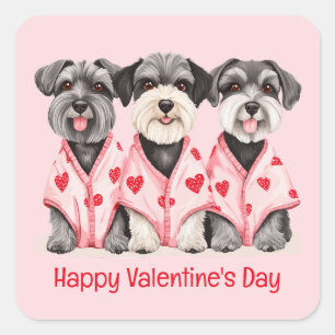 Happy Valentines Day Schnauzer Hunde Quadratischer Aufkleber