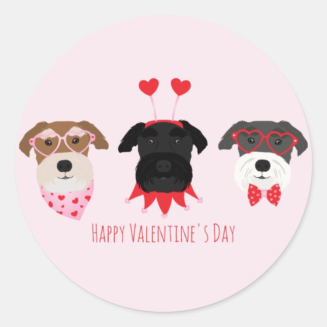Happy Valentines Day Schnauzer Hunde Runder Aufkleber (Vorderseite)