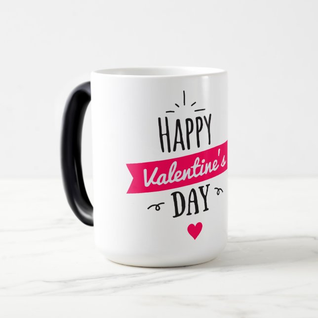 Happy Valentine's Day Schwarz-Weiß-Tasse Verwandlungstasse (Vorderseite Links)
