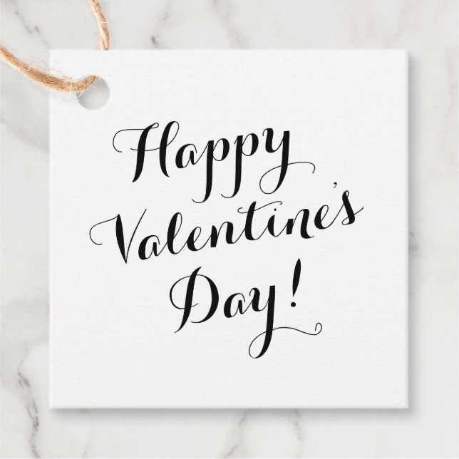 Happy Valentine's Day schwarze Skriptkalligrafie Geschenkanhänger (Vorderseite)