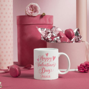 Happy Valentine's Day Script Niedlich Pink Hearts Kaffeetasse