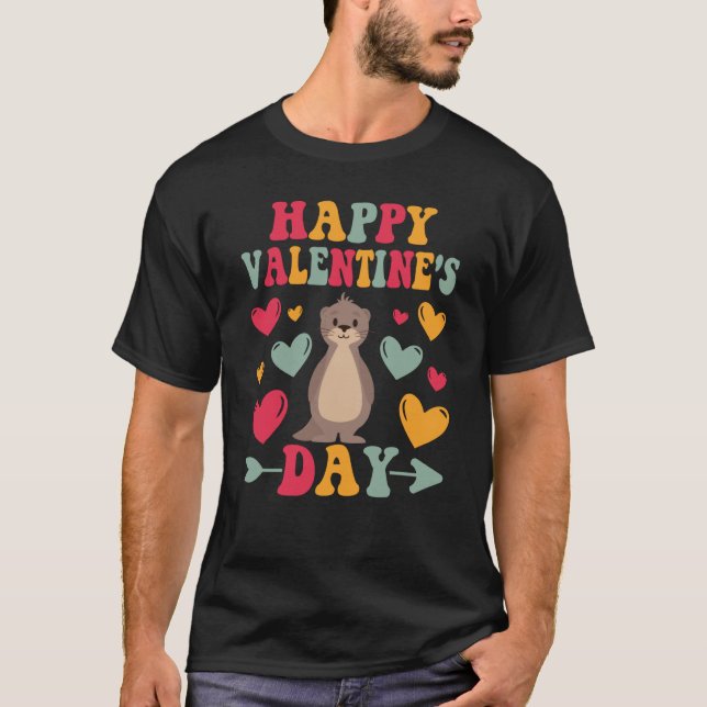 Happy Valentines Day Sea Otter Heart Love Groovy T-Shirt (Vorderseite)