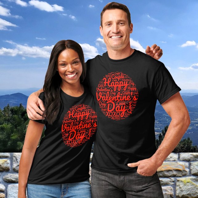 Happy Valentine's Day Shaped Script Text T-Shirt (Von Creator hochgeladen)