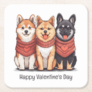 Happy Valentines Day Shiba Inu Hunde Rechteckiger Pappuntersetzer