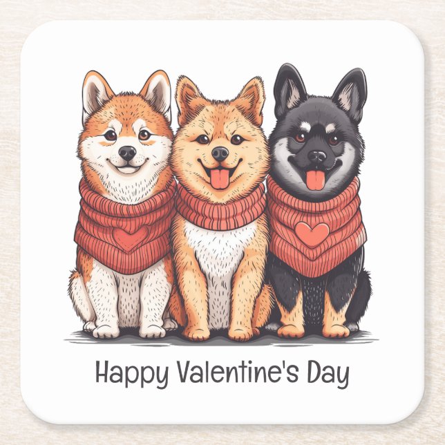 Happy Valentines Day Shiba Inu Hunde Rechteckiger Pappuntersetzer (Vorderseite)