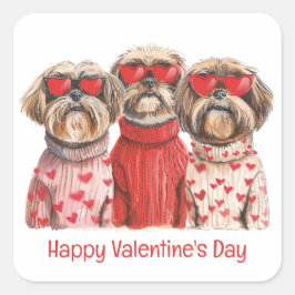 Happy Valentines Day Shih Tzu Dogs Quadratischer Aufkleber