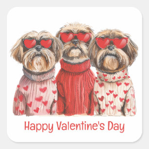 Happy Valentines Day Shih Tzu Dogs Quadratischer Aufkleber
