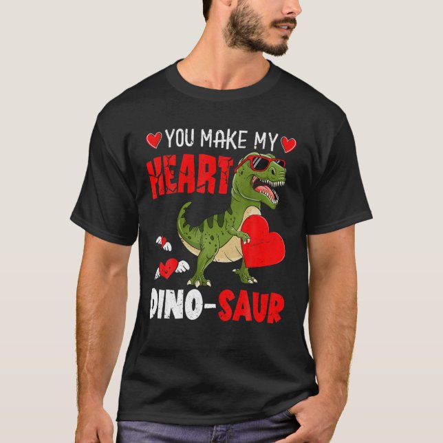 Happy Valentines Day Sie machen mein Herz Dinosaur T-Shirt (Vorderseite)