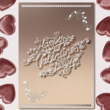 Happy Valentine's Day Silber Kalligraphie und Rose