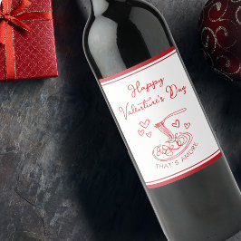 Happy Valentine's Day Simple That's Amore Red Weinetikett