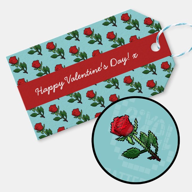 Happy Valentine's Day Single Rote Rose Muster Geschenkanhänger (Gift tag with detail (watermarked))
