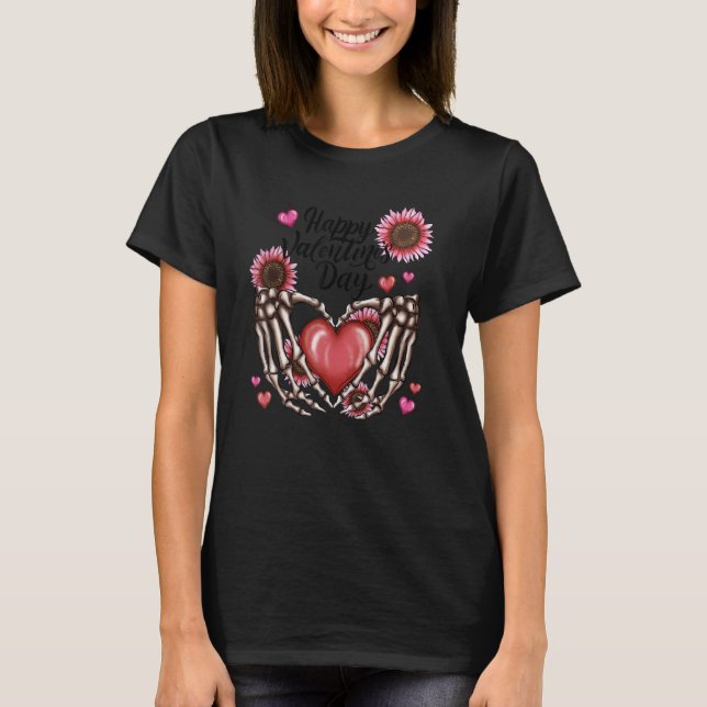 Happy Valentine's Day Skeleton Hands Heart Love Su T-Shirt (Vorderseite)