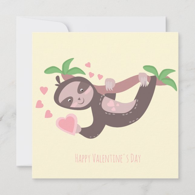 Happy Valentine's Day Sloth Hearts Illustration Karte (Vorderseite)