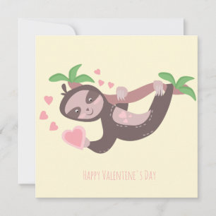 Happy Valentine's Day Sloth Hearts Illustration Karte