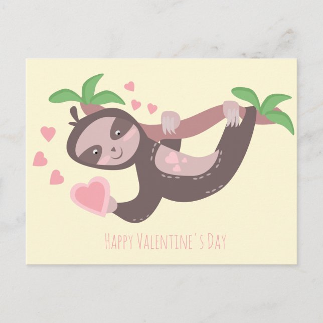 Happy Valentine's Day Sloth Hearts Illustration Postkarte (Vorderseite)