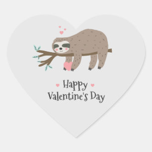 Happy Valentine's Day Sloth Herz-Aufkleber