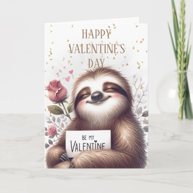 Happy Valentine's Day Sloth Karte (Vorderseite)