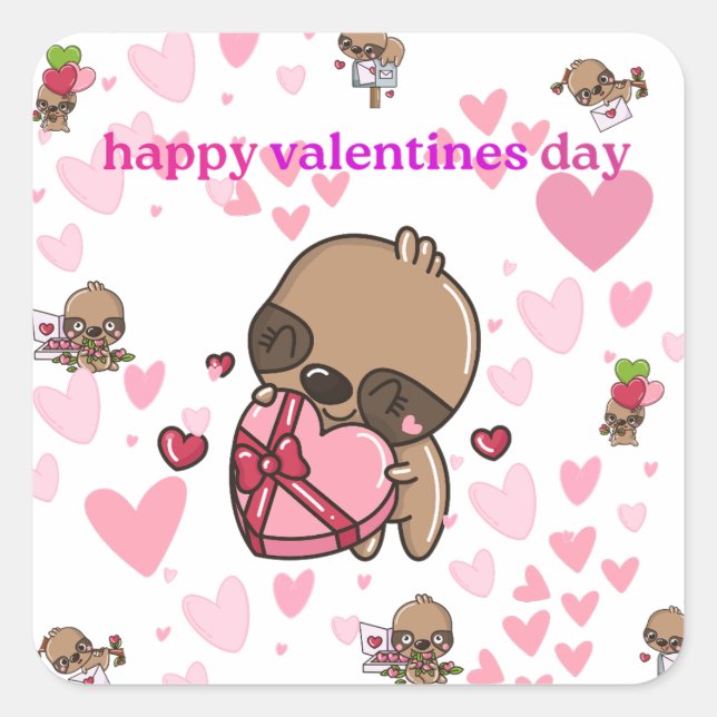 Happy Valentine's Day Sloth Sticker (Vorderseite)