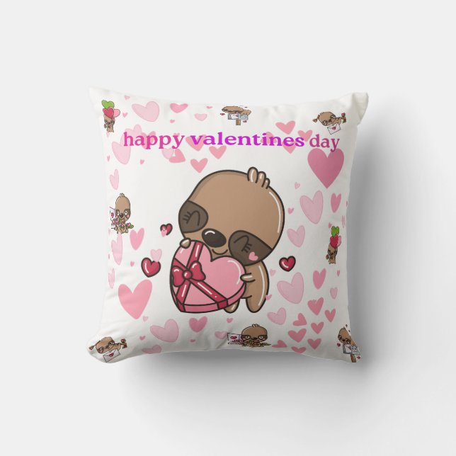 Happy Valentine's Day Sloth Throw Kissen (Vorderseite)
