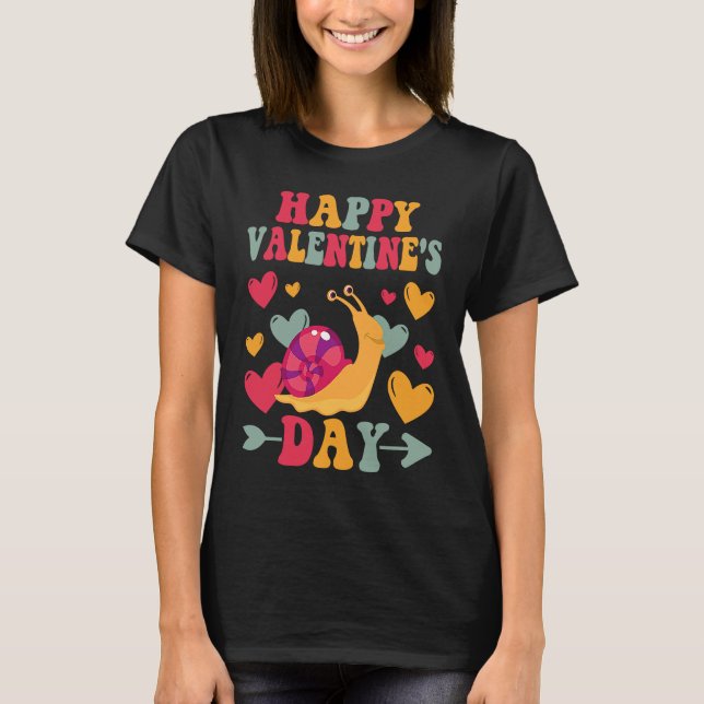 Happy Valentines Day Snail Heart Love Groovy T-Shirt (Vorderseite)