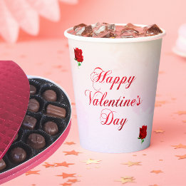 Happy Valentine's Day Soft Pastel Rote Rosen Party Pappbecher
