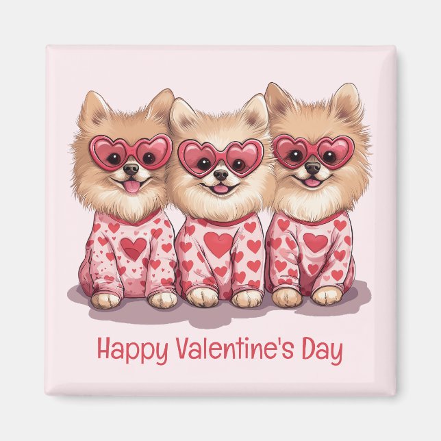 Happy Valentines Day Spitz Hunde Magnet (Vorne)