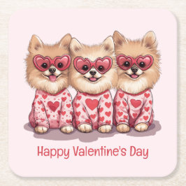 Happy Valentines Day Spitz Hunde Rechteckiger Pappuntersetzer