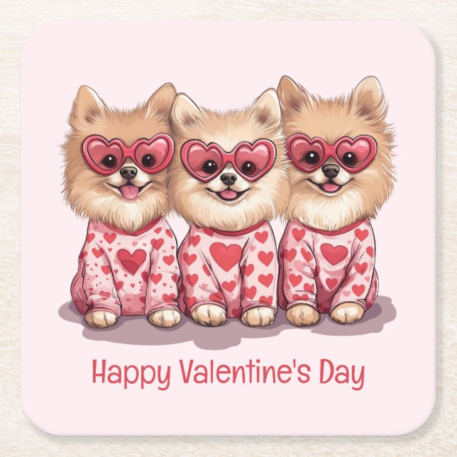 Happy Valentines Day Spitz Hunde Rechteckiger Pappuntersetzer (Vorderseite)