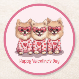Happy Valentines Day Spitz Hunde Runder Pappuntersetzer