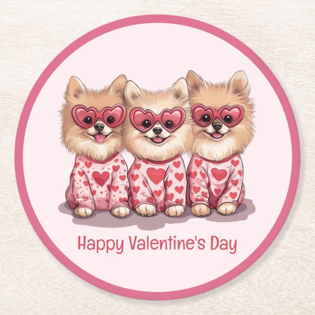 Happy Valentines Day Spitz Hunde Runder Pappuntersetzer (Vorderseite)