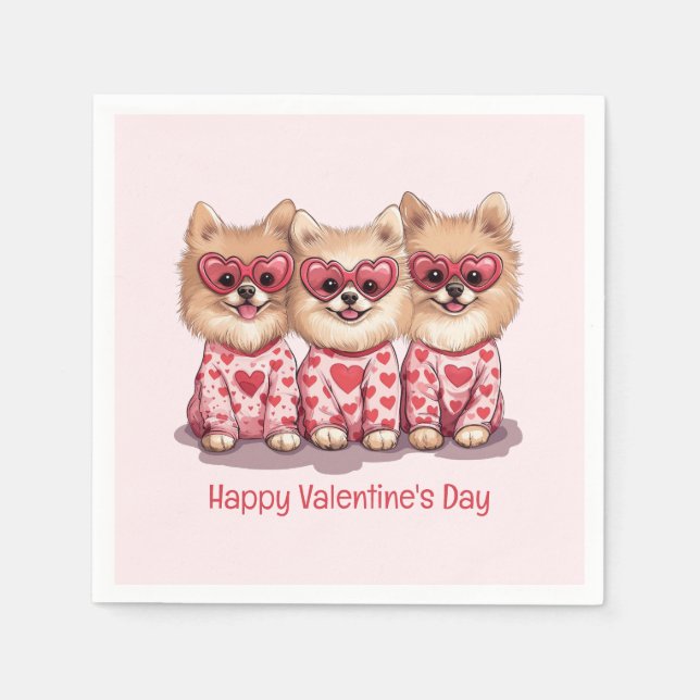 Happy Valentines Day Spitz Hunde Serviette (Vorderseite)