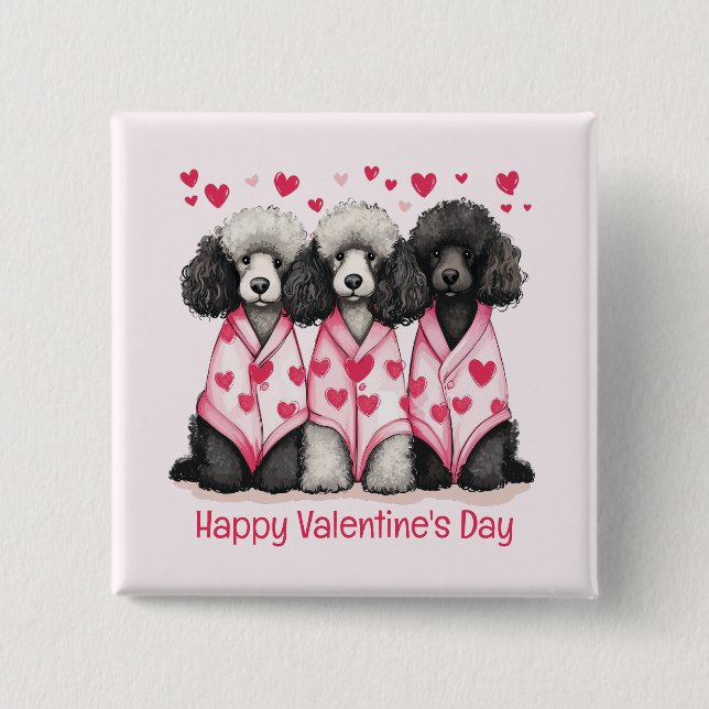 Happy Valentines Day Standard Poodle Hunde Button (Vorderseite)