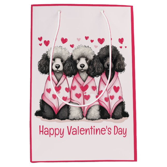 Happy Valentines Day Standard Poodle Hunde Mittlere Geschenktüte (Vorderseite)