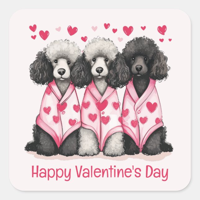 Happy Valentines Day Standard Poodle Hunde Quadratischer Aufkleber (Vorderseite)