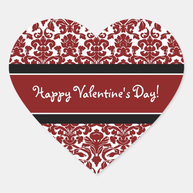 Happy Valentine's Day Stickers Red Damask (Vorderseite)