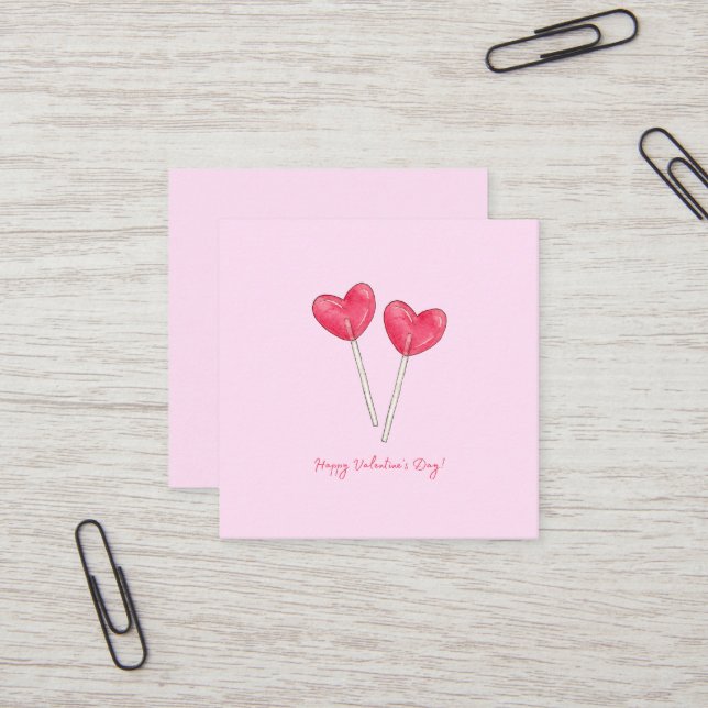 Happy valentine's day Sweet candy Herz Lollipop Quadratische Visitenkarte (Vorderseite/Rückseite Beispiel)