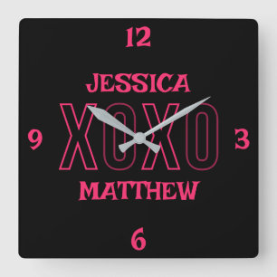 Happy Valentines Day Sweet Pink Couple Name Quadratische Wanduhr